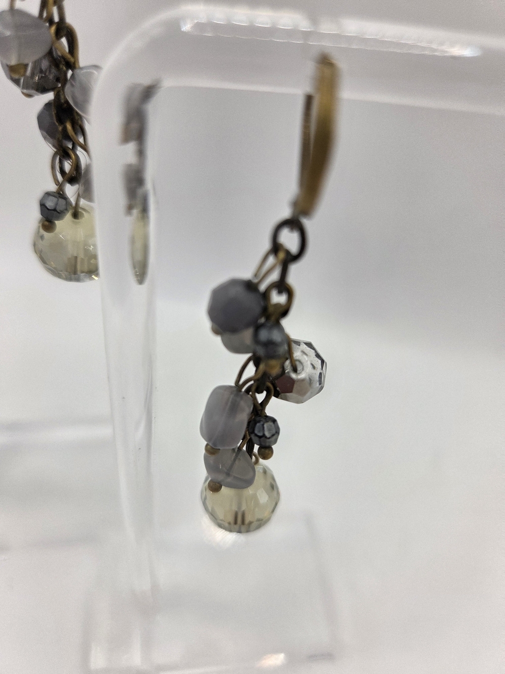 Cookie Lee Gray Bead Crystal Dangle Drop Earrings - Picture 5 of 10